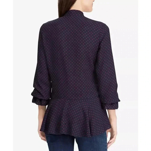 Lauren Ralph Lauren Tie-Neck Georgette Blouse size XL polkadot - Picture 3 of 12